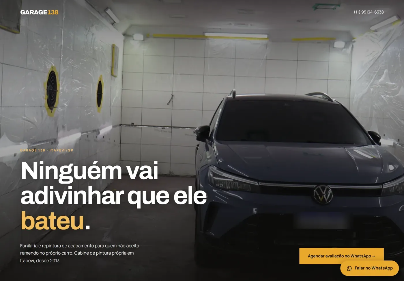 Landing page da Garage 138 — Funilaria e repintura · Itapevi